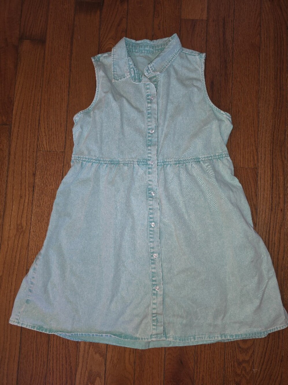 Sleeveless Aqua Acid Wash Tiered Denim Dress